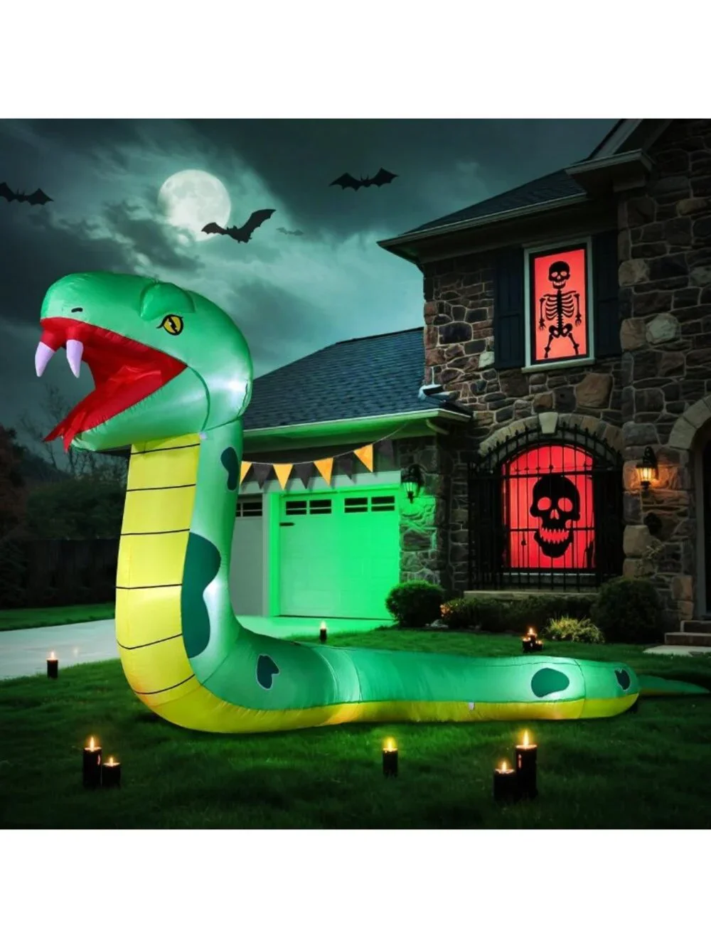 Giant 13FT Inflatable Halloween Snake Decoration with LED Lights for Yard